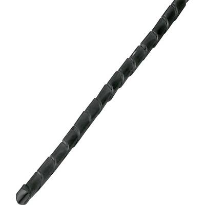 Un enrouleur de câble en spirale noire avec une finition lisse, utilisé pour organiser et protéger plusieurs câbles, présenté en position diagonale.