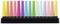 Une série de 15 stylos-feutres de différentes couleurs dans un support noir, organisés dans les teintes de jaune, orange, rouge, rose, bleu, vert et violet.