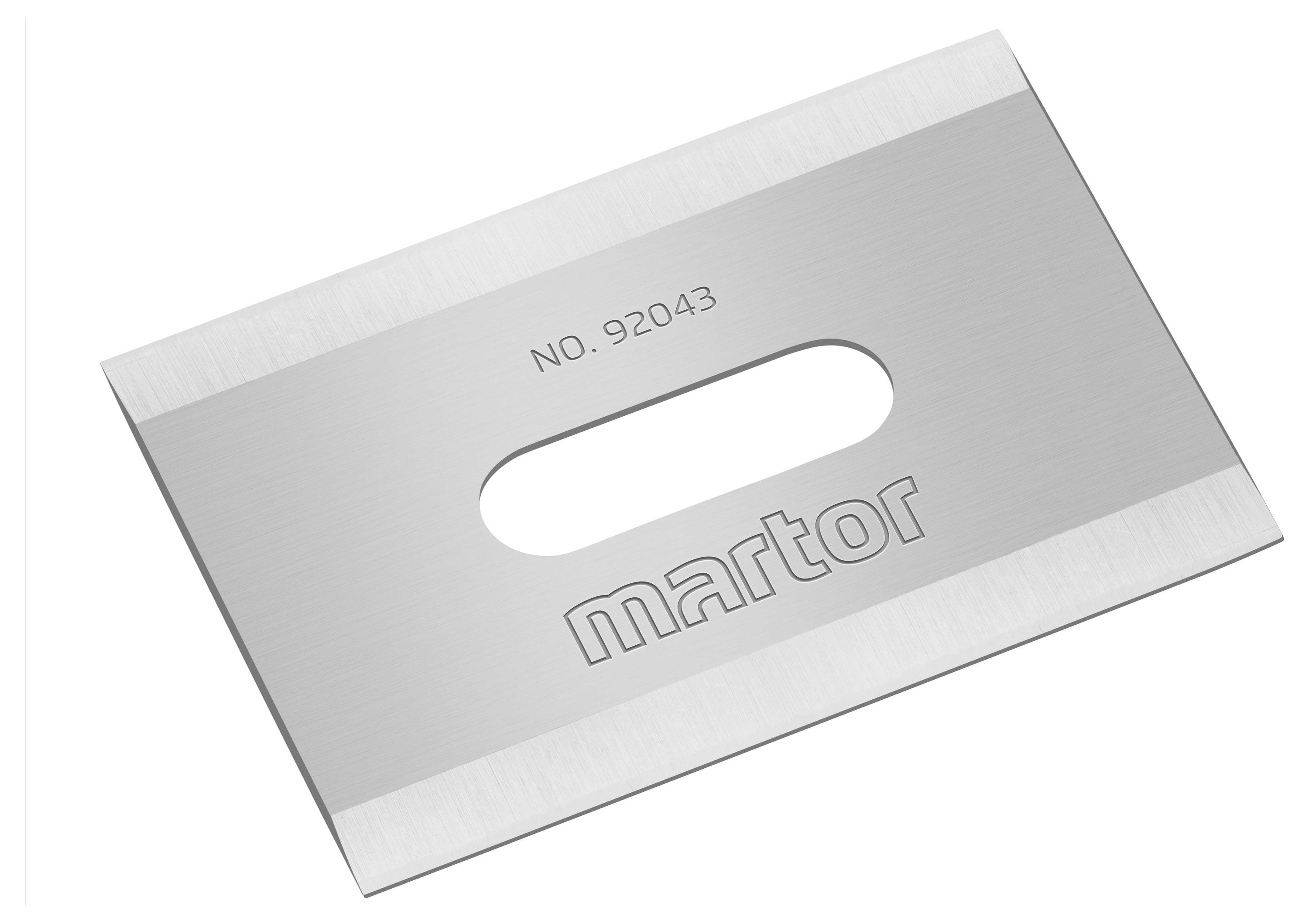 Un couteau à lame de rechange en argent portant l'inscription 'martor' et le numéro '92043'.