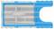 Un taille-crayon bleu à deux trous, marqués des numéros '1' et '2', adapté à différentes tailles de crayons.