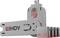 Image de produit d'un adaptateur USB rotatif LINDY gris avec un commutateur rouge, montrant des embouts de connecteur interchangeables pour plusieurs types de prises USB.