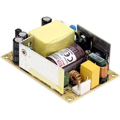 Un bloc d'alimentation ouvert sur un circuit imprimé avec divers composants électroniques, incluant des condensateurs et des transformateurs.