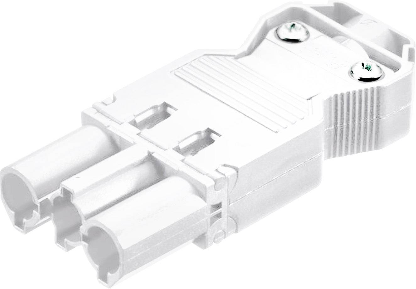 Fiche électrique blanche bipolaire avec deux vis sur le dessus. Adaptée aux applications industrielles.