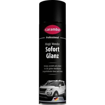 Spray nettoyant et brillant professionnel Black Caramba Magic Wonder Sofort Glanz pour un nettoyage rapide et un éclat instantané sur toutes les surfaces lisses, avec une voiture blanche illustrée sur l'étiquette.