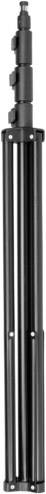 Une jambe de trépied télescopique noire avec plusieurs sections extensibles et un adaptateur de montage à son extrémité.