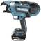 Outil de liaison électrique Makita en bleu et noir avec batterie lithium-ion 18V, adapté aux travaux de construction.