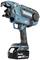 Appareil de cerclage par feuillard Makita sans fil avec batterie lithium-ions 18V, bleu et noir, adapté pour l'emballage industriel.