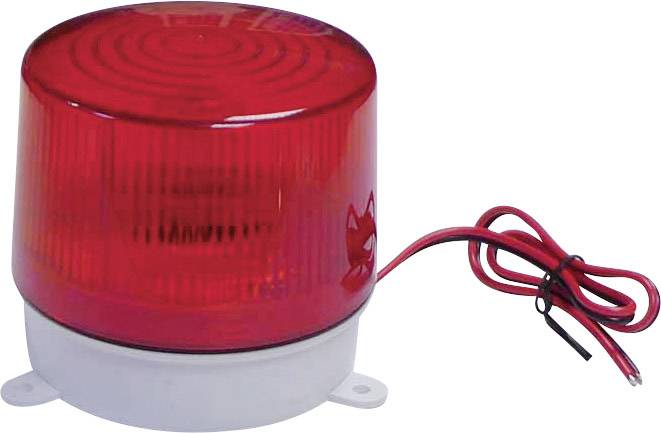 Lampe de signalisation rouge avec câble ; utilisée pour signaler des dangers ou des alarmes.