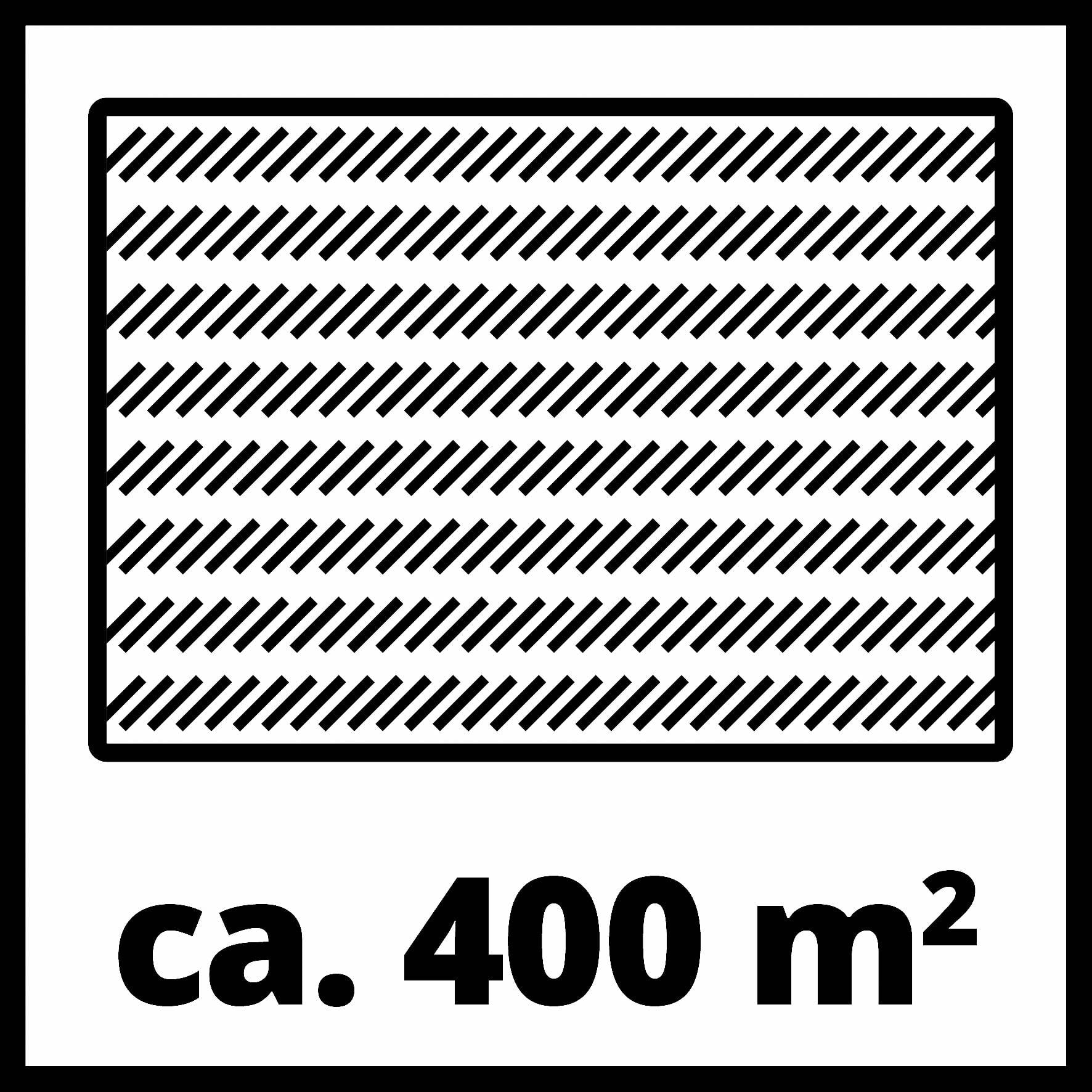 Un graphique montre un champ rectangulaire hachuré portant l'inscription « env. 400 m² ».
