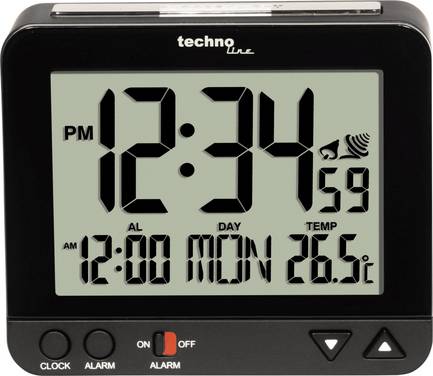 Techno Line  WT 195  radiopiloté(e)  Réveil  noir  Heures de réveil 1