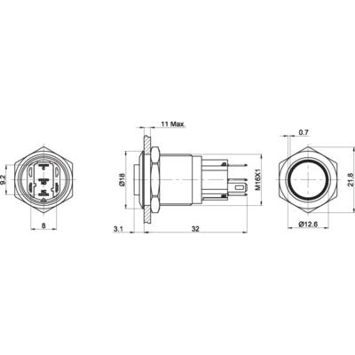 Dessin technique d'un connecteur hexagonal avec des dimensions détaillées en millimètres, montrant les vues de face et de côté.
