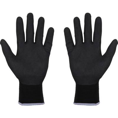 Deux gants de travail noirs avec des poignets longs, posés à plat côte à côte.