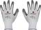 Gants de travail gris et blancs avec logo 'TOOLCRAFT' et marquage CE. Adaptés aux travaux mécaniques.