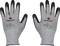 Deux gants gris avec des bouts de doigts noirs, de marque 'Toolcraft'. Ils présentent le marquage CE et les symboles de classe de protection.
