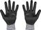 Deux gants de travail noirs avec des poignets gris, posés à plat côte à côte, munis à l'intérieur de paumes enduites de caoutchouc.
