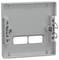 Support de fixation en plastique gris avec des clips et deux ouvertures. Logo de 'Schneider Electric' en haut. Texte en bas : 'NVE5743 NVF71074'.