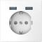 Prise électrique blanche avec deux ports USB intégrés en haut.
