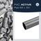 Tuyau PVC gris et plusieurs raccords sur le côté gauche, étiqueté 'PVC Active Pipe 63 x 3.0' sur un fond bleu.