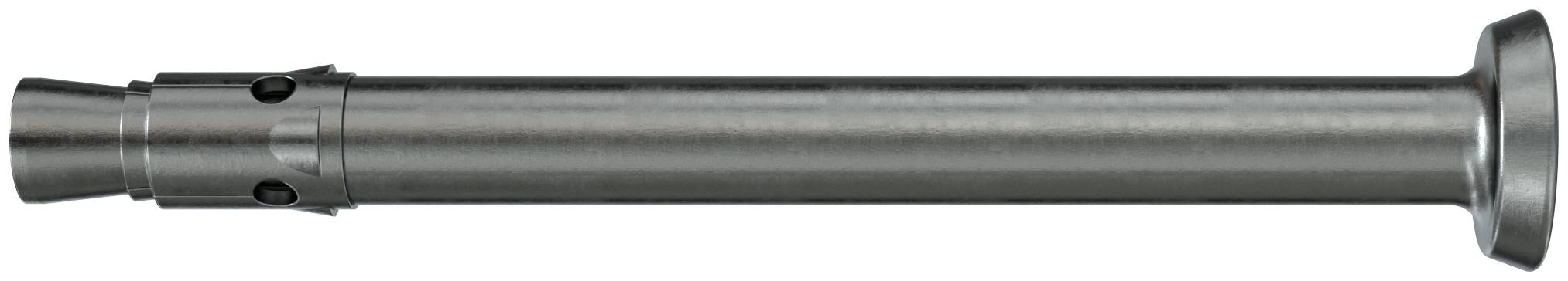 Un tube ou tuyau métallique cylindrique avec une extrémité évasée plus large, présenté horizontalement sur un fond blanc.