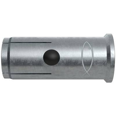 Porte-canne à pêche cylindrique en métal ou composant de siège de moulinet avec un trou latéral et un logo de poisson gravé sur le corps.