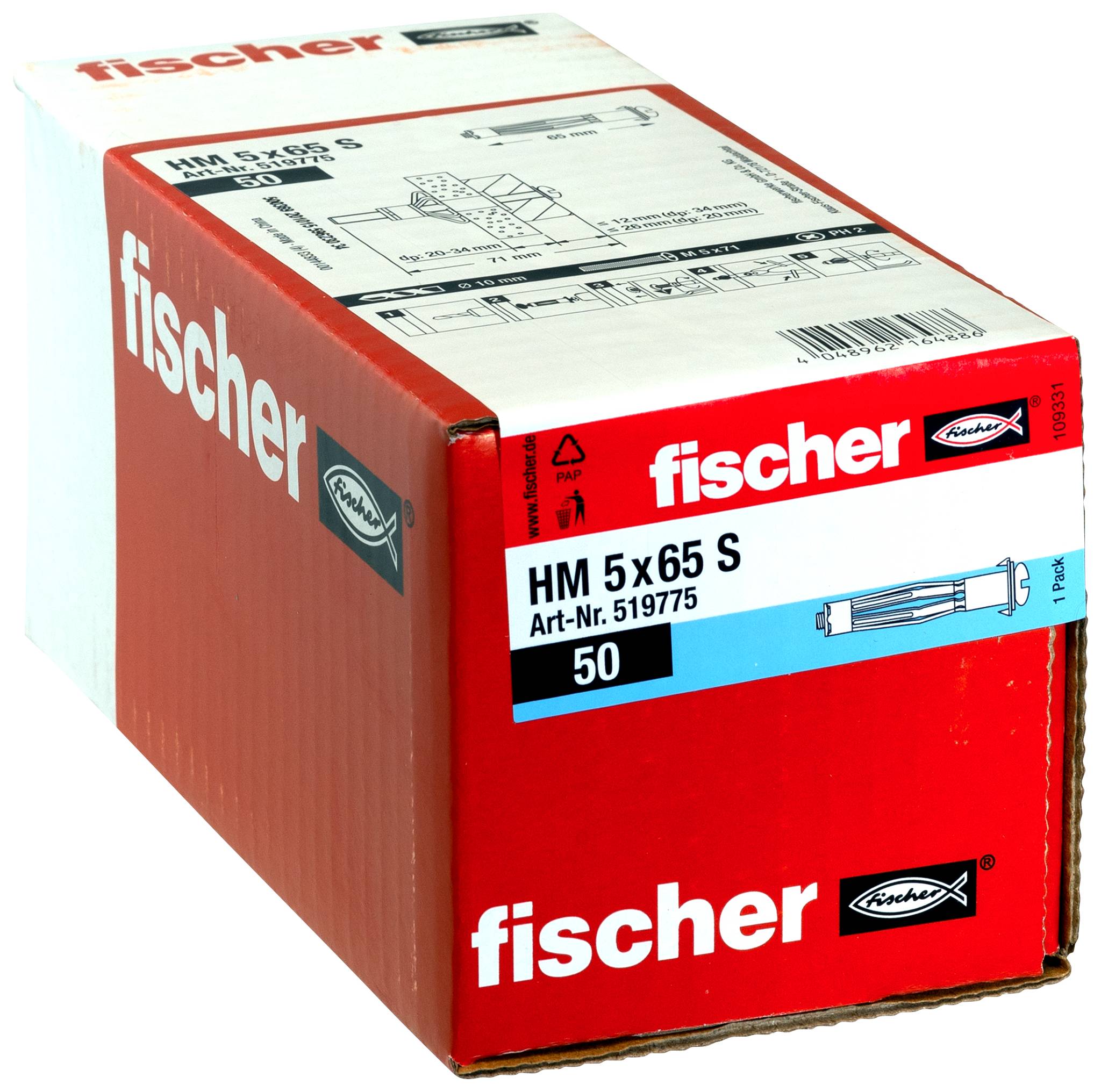 Fischer 519775 HM 5 x 65 S Cheville pour corps creux 65 mm 10 mm 50 pc(s)-2