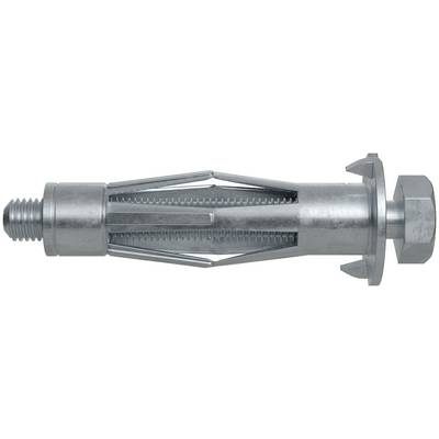 Boulon d'ancrage à expansion métallique avec extrémité filetée et écrou hexagonal, présenté sur fond blanc.