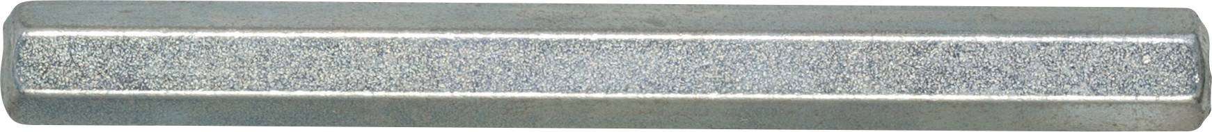 Une longue barre métallique en argent étroite avec une surface texturée et biseautée, aux extrémités arrondies.
