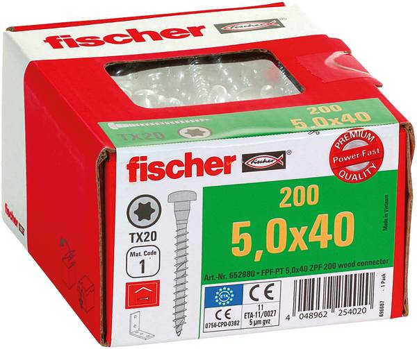 Fischer 652880  Vis à tête fraisée 5 mm 40 mm 6 pans     étamé par galvanisation 200 pc(s)