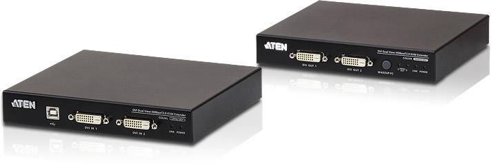 Deux commutateurs KVM noirs avec ports DVI et ports USB. Ils permettent de contrôler plusieurs ordinateurs sur un seul écran.