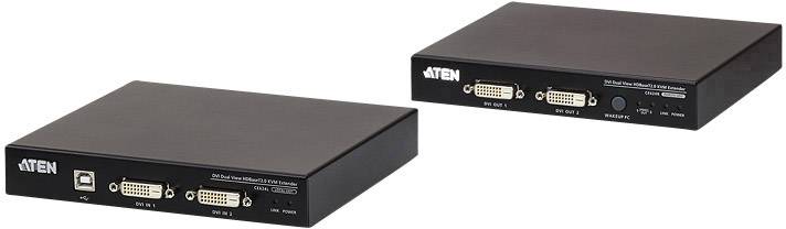 Deux appareils techniques noirs avec des ports DVI, USB et audio sur la façade, la marque 'ATEN' est visible.