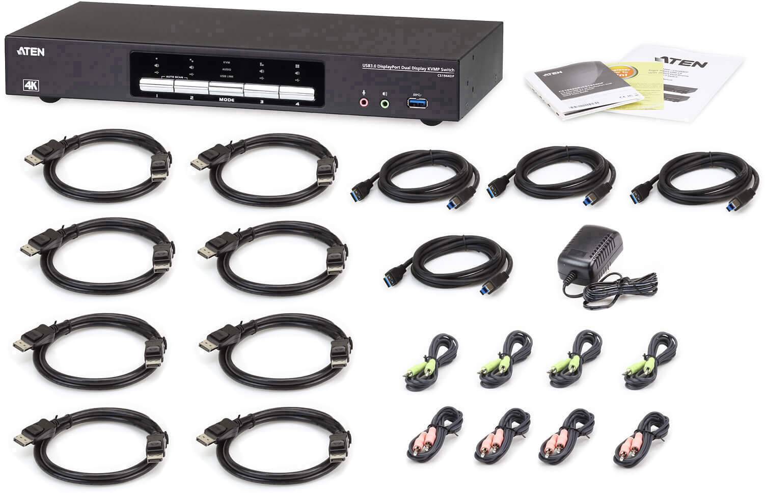 ATEN CS1944DP Commutateur KVMP à 2 affichages DP 4K, 4 ports USB 3.0-5