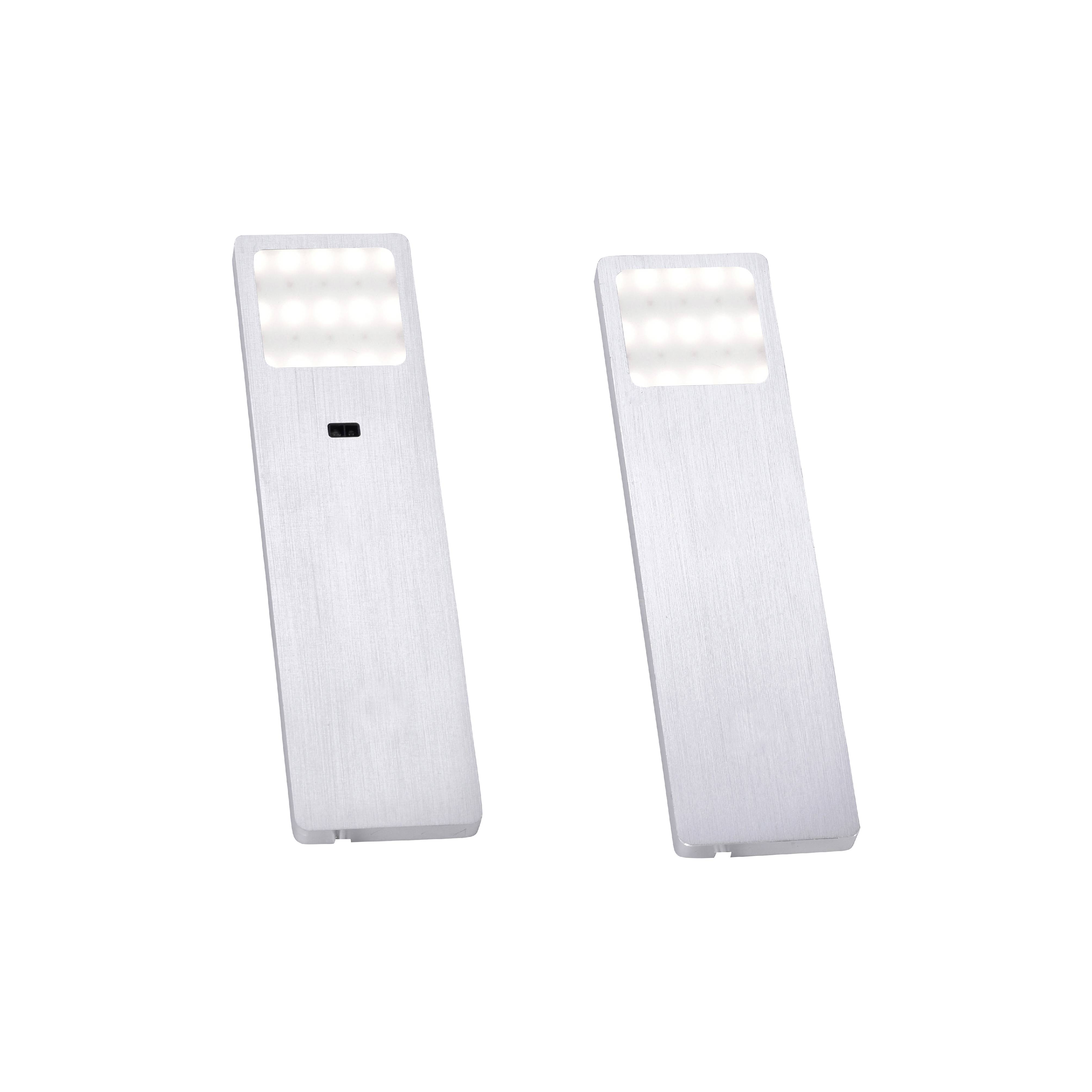 Deux lampes de lecture à LED avec un design rectangulaire argenté et plusieurs LED lumineux sur le dessus.