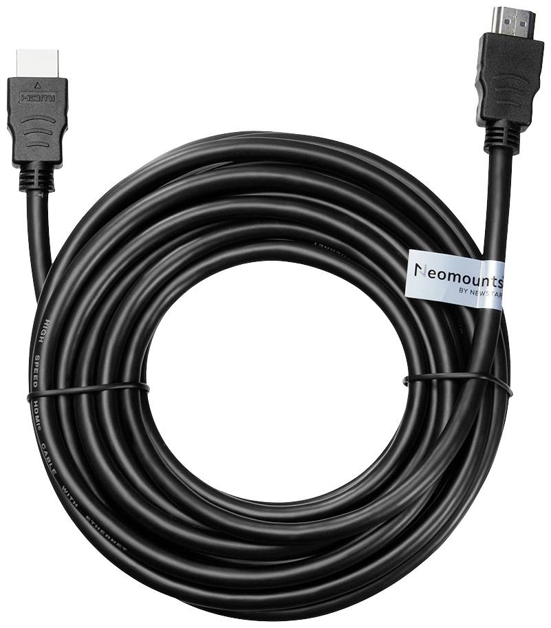 Un câble HDMI enroulé de 'Neomounts', utilisé pour les connexions audiovisuelles.