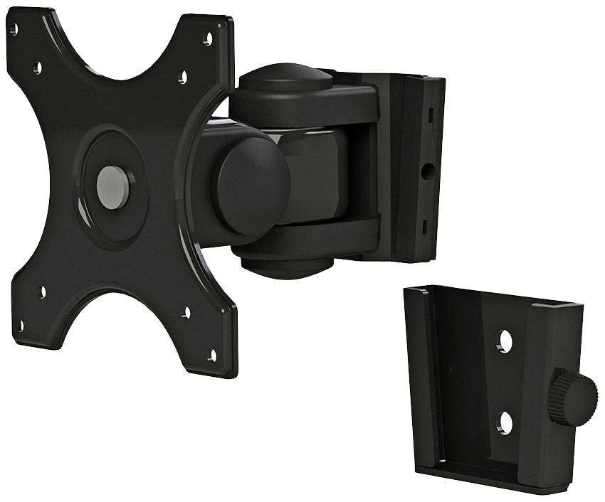 Support de moniteur pivotant en noir avec plaque VESA amovible. Adapté pour une installation flexible du moniteur au mur.