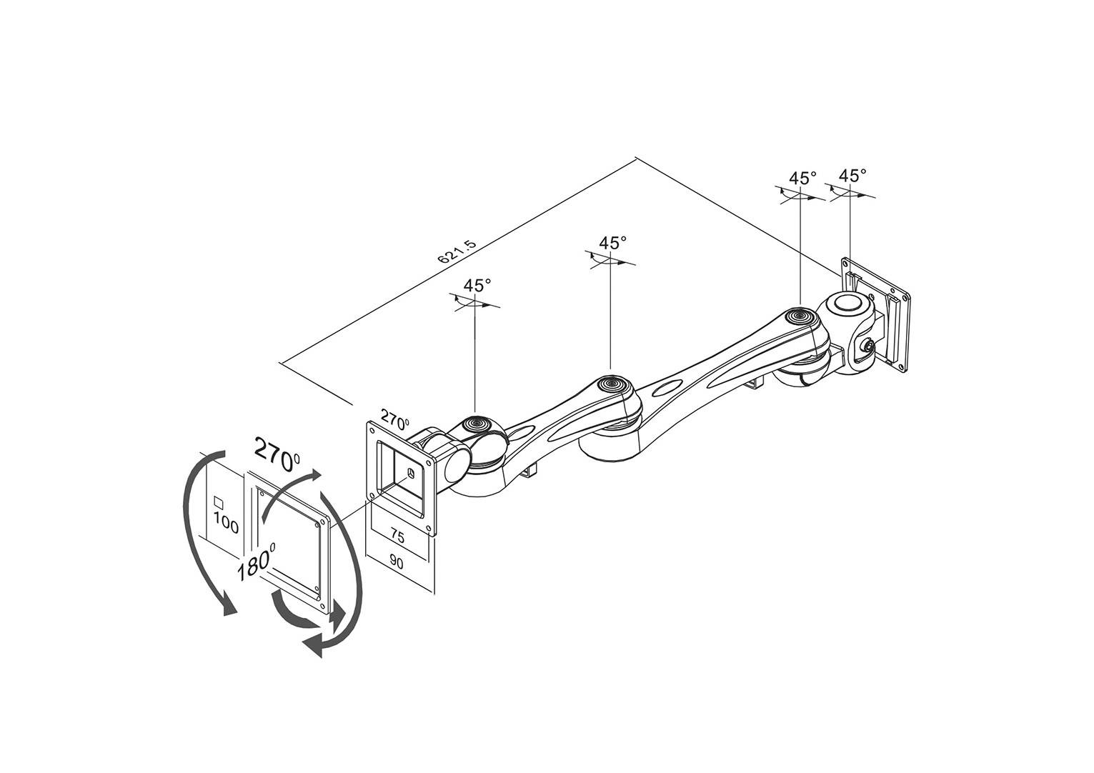 Neomounts Support mural pour écran FPMA-W930 1 Écran(s) 25,4 cm (10") - 76,2 cm (30") argent inclinable, mobile-4