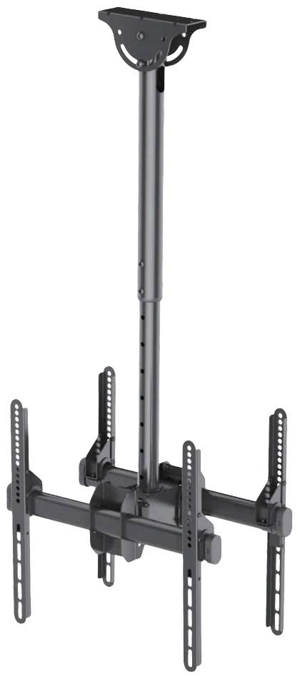 Un support de plafond réglable pour écrans plats, composé d'une longue tige et d'un cadre de support robuste pour la fixation de téléviseurs.