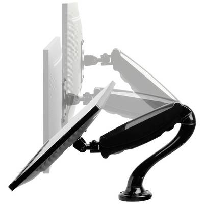 Un moniteur avec un bras flexible montre la possibilité de passer de la position verticale à horizontale. Le bras permet différents angles d'inclinaison.