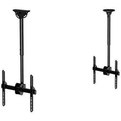 Deux supports de plafond noirs pour téléviseurs ou moniteurs, présentés côte à côte. Les deux supports sont réglables en hauteur.