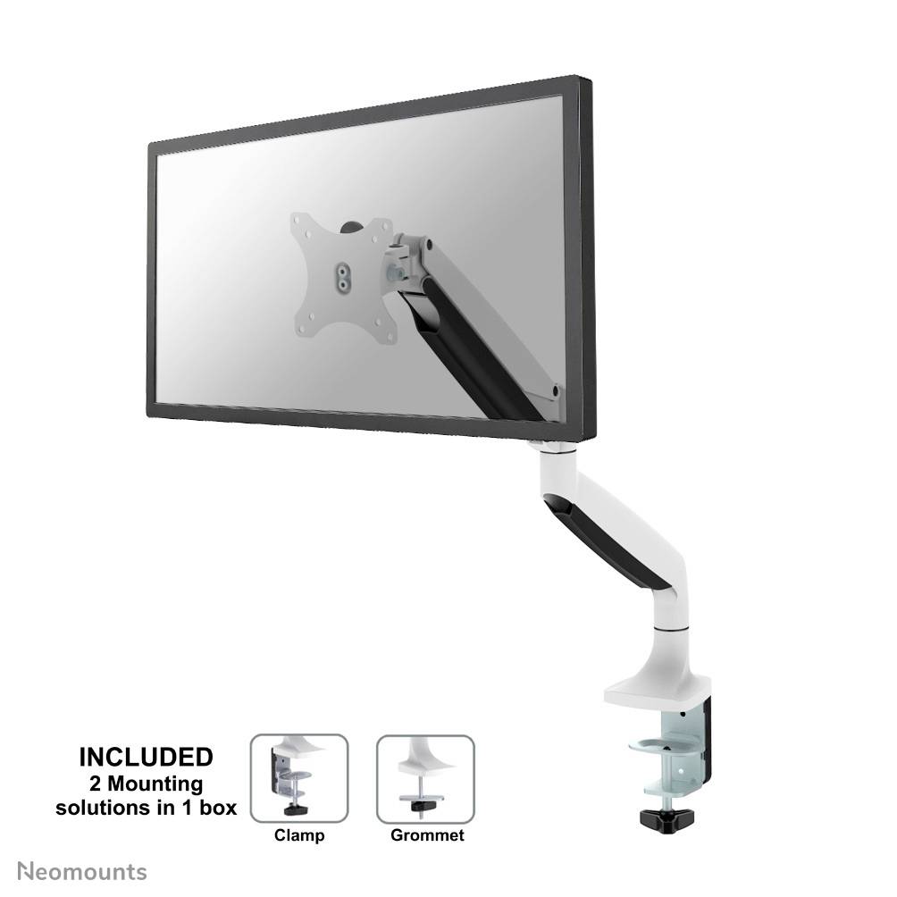 Support de moniteur avec bras flexible, adapté aux écrans jusqu'à 27 pouces. Comprend une pince et un manchon de fixation.