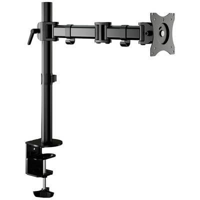 Un bras de moniteur noir avec articulation réglable et pince de fixation pour table. Idéal pour une disposition flexible des écrans.