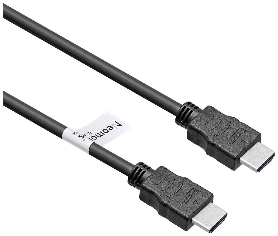 Câble HDMI noir avec deux fiches, utilisé pour connecter des appareils multimédia tels que des téléviseurs et des ordinateurs.