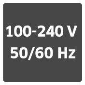 Sur une étiquette, il est indiqué : « 100-240 V 50/60 Hz », ce qui fait référence à la tension et à la fréquence électriques.