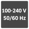 Sur une étiquette, il est indiqué : « 100-240 V 50/60 Hz », ce qui fait référence à la tension et à la fréquence électriques.