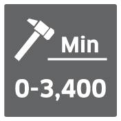 Symbole de marteau avec le texte 'Min 0-3,400', signifiant un nombre minimal de 0 à 3 400 coups.