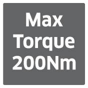 Un panneau gris avec du texte noir indique 'Max Torque 200Nm', ce qui signale un couple maximal de 200 newtonmètres.