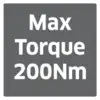Un panneau gris avec du texte noir indique 'Max Torque 200Nm', ce qui signale un couple maximal de 200 newtonmètres.