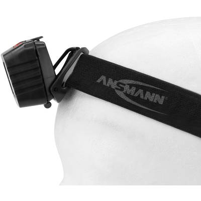 Lampe frontale avec bandeau noir et angle ajustable, sur fond blanc.