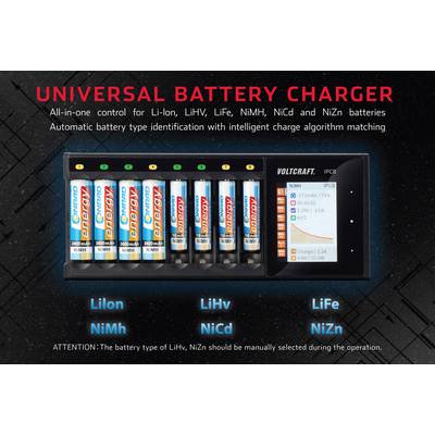 Chargeur Universel de Batterie : Charge Li-Ion, LiHv, LiFe, NiMH, NiCd, NiZn. Reconnaissance automatique du type de batterie avec algorithme de charge intelligent.