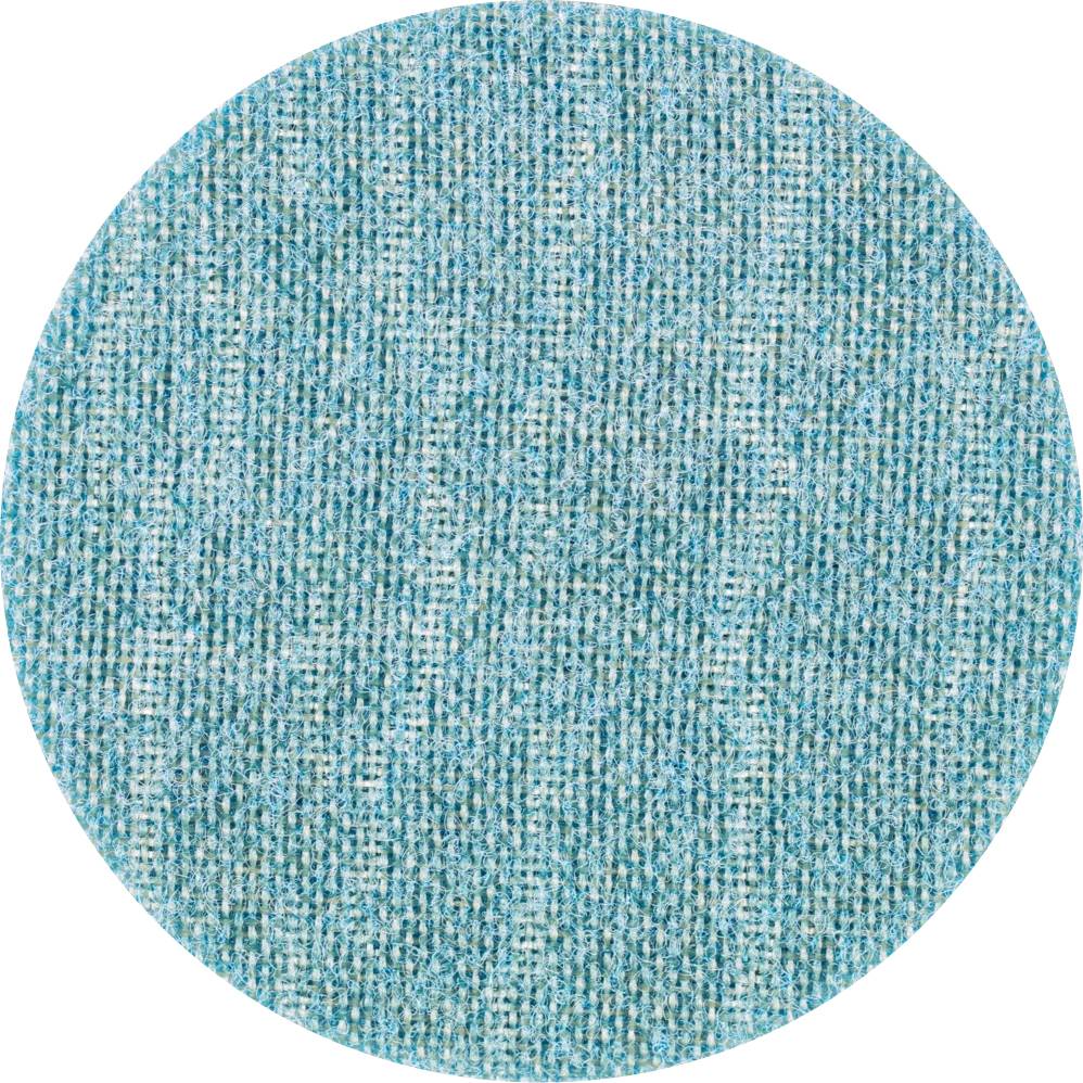 Tissu rond, de couleur turquoise, à structure tissée et aux nuances variées de bleu et de vert.