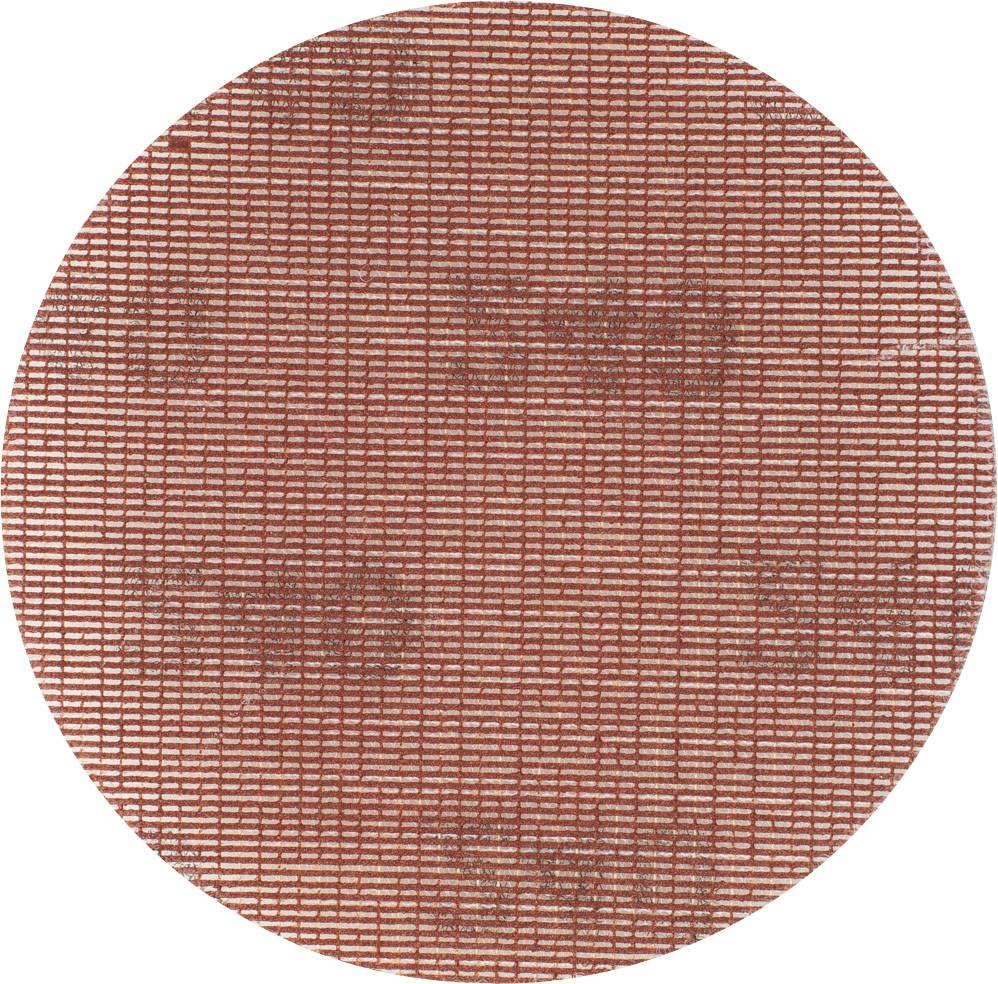 Tapis rond en tissu de couleur rouille avec un motif de grille blanc.